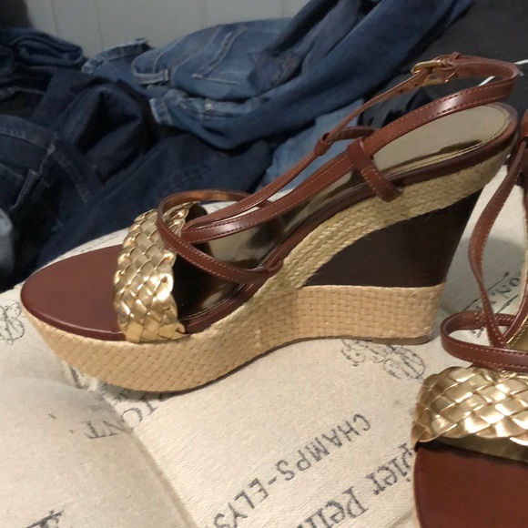 Audrey Brooke brown & gold wedges size 10 - Picture 2 of 7